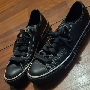 Black Leather Converse All Stars Casual Sneakers